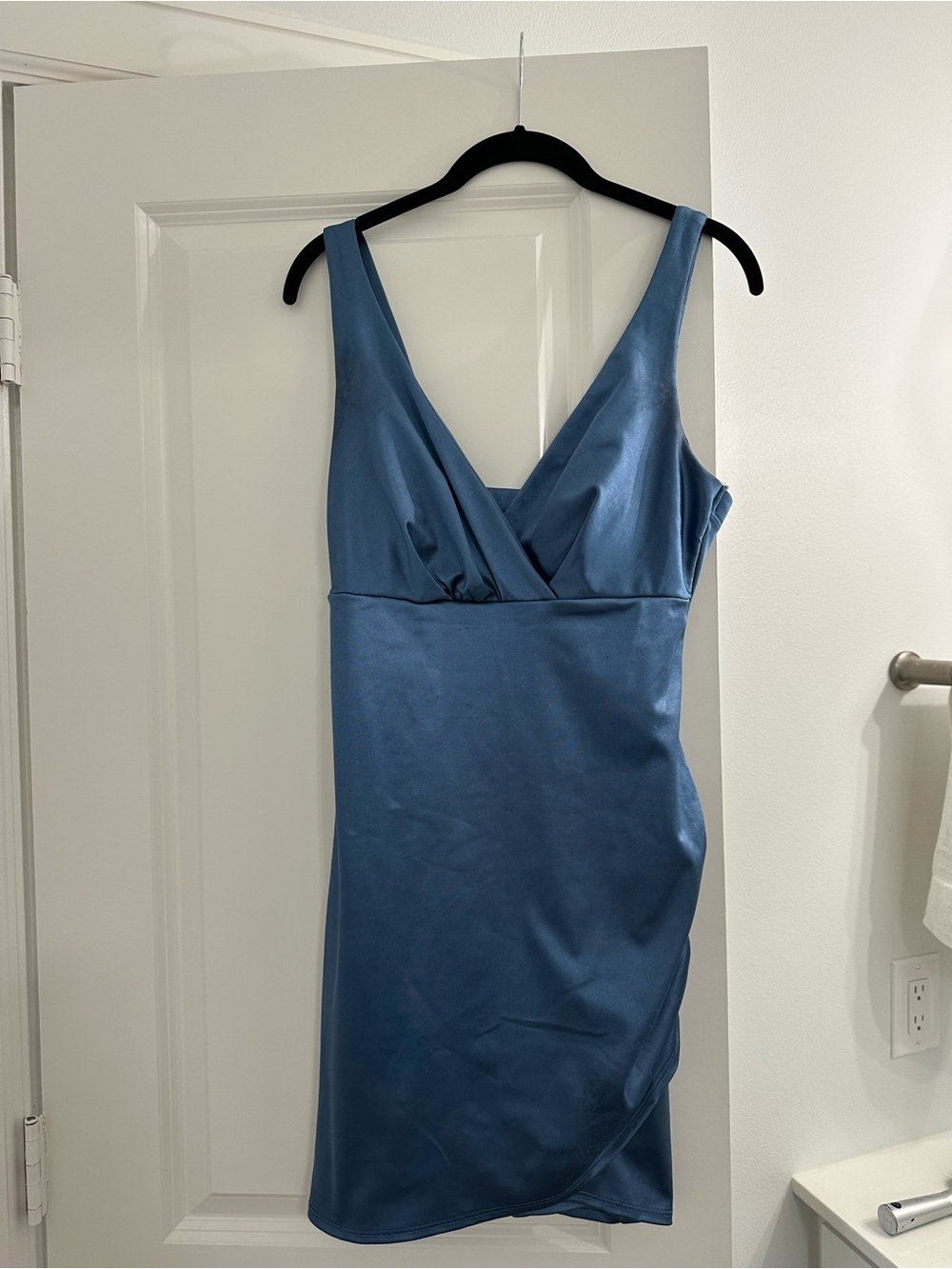 Emerald Sundae Steel Blue Satin Midi Dress